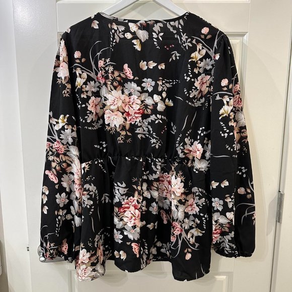 Shein Curve Pink Cherry Blossom Sakura Floral Peplum Top - Picture 3 of 4